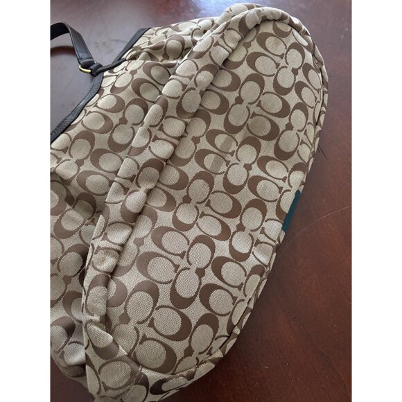 Coach Y2K Devin Signature Stripe Canvas & Leather Tote Shoulder Bag Brown/Green - Picture 13 of 15